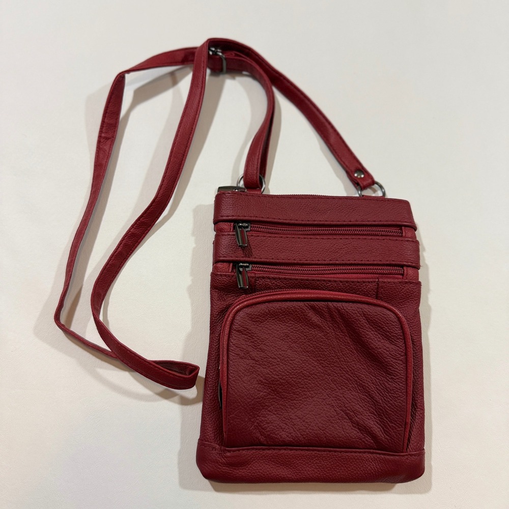 Unbranded Crossbody Bag Women Small Red Multi-Pocket Faux Leather Travel Purse